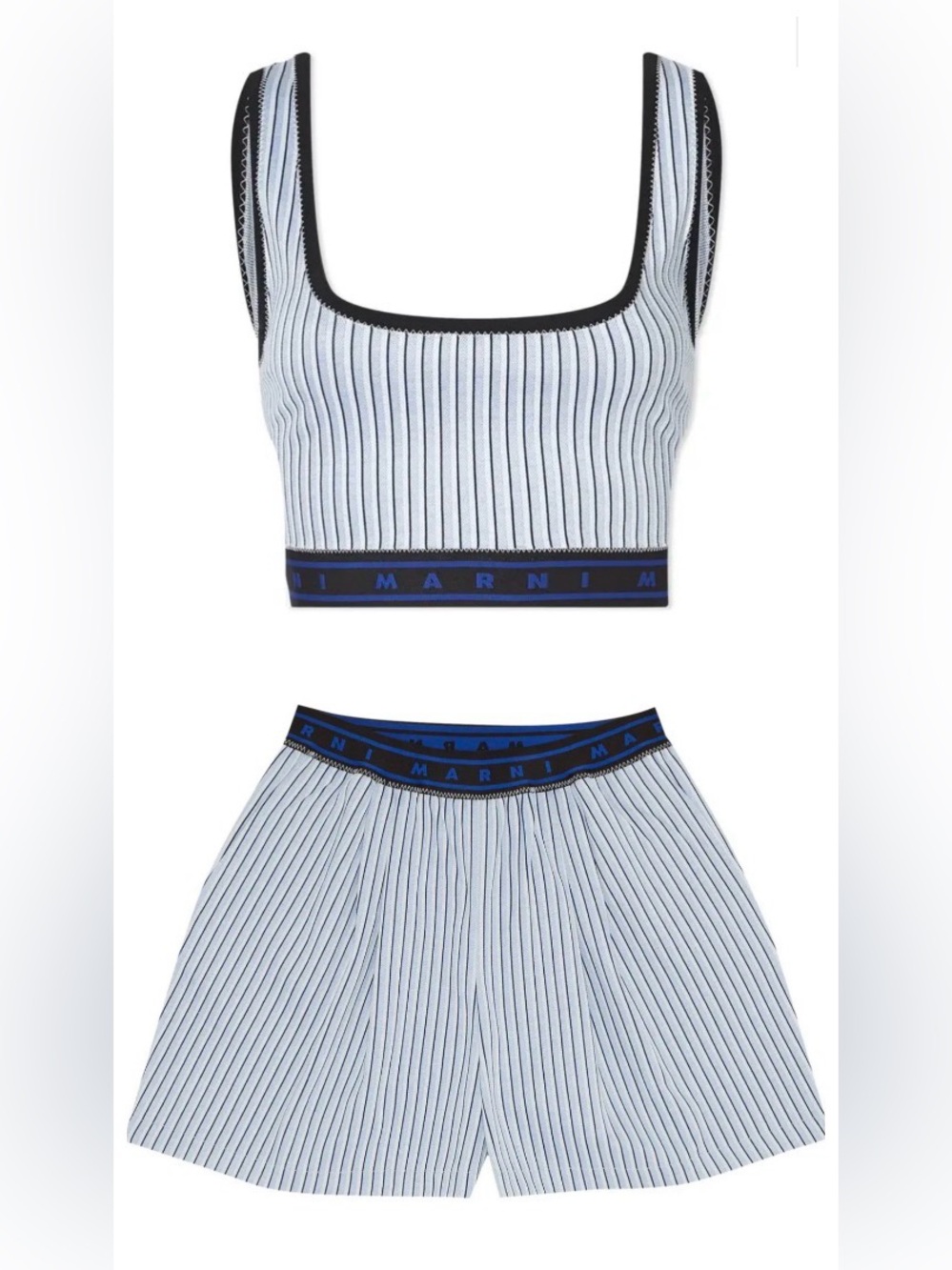 NWT MARNI (SET) Jersey Jacquard Striped Ribbed Logo-Trim Crop Top & Shorts
